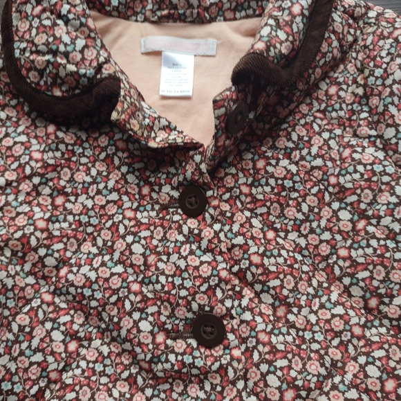 Janie and Jack Pink Floral with Brown Corduroy Trim Quilted Jacket 12-24 months - Picture 4 of 5